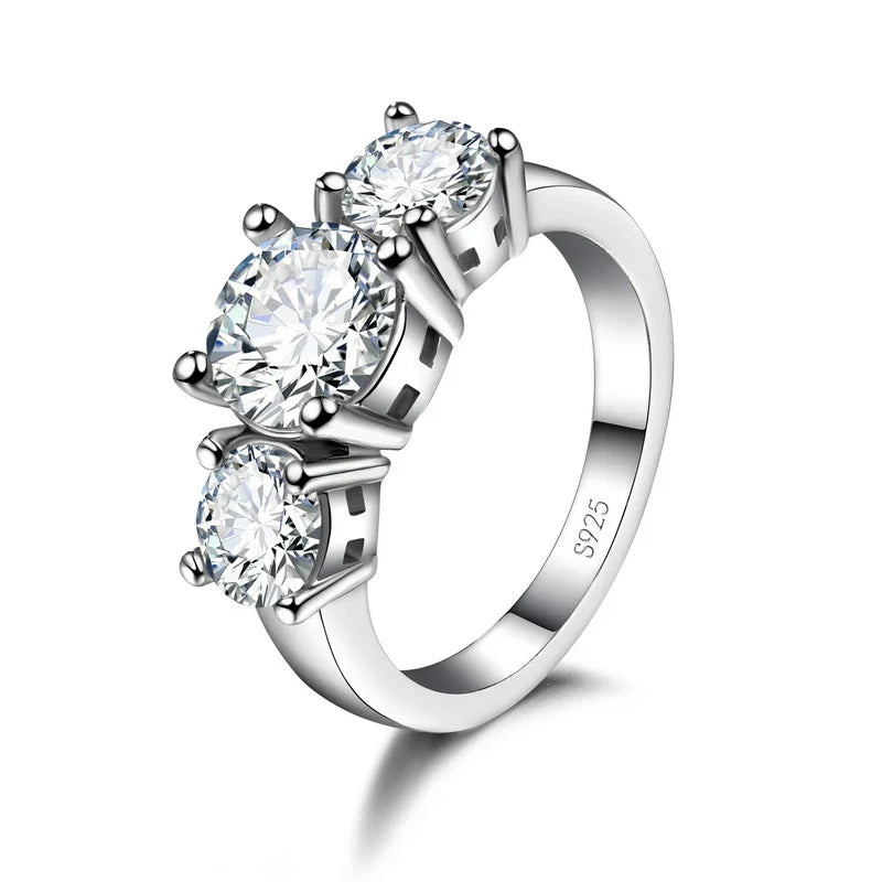 925 Sterling Silver 3 CZ Stone Prong Setting Band Ring