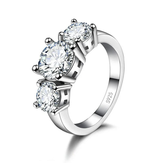 925 Sterling Silver 3 CZ Stone Prong Setting Band Ring
