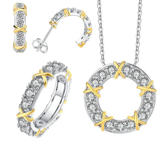 Dazzling Moissanite Two Tone Lab Diamond Jewelry Set