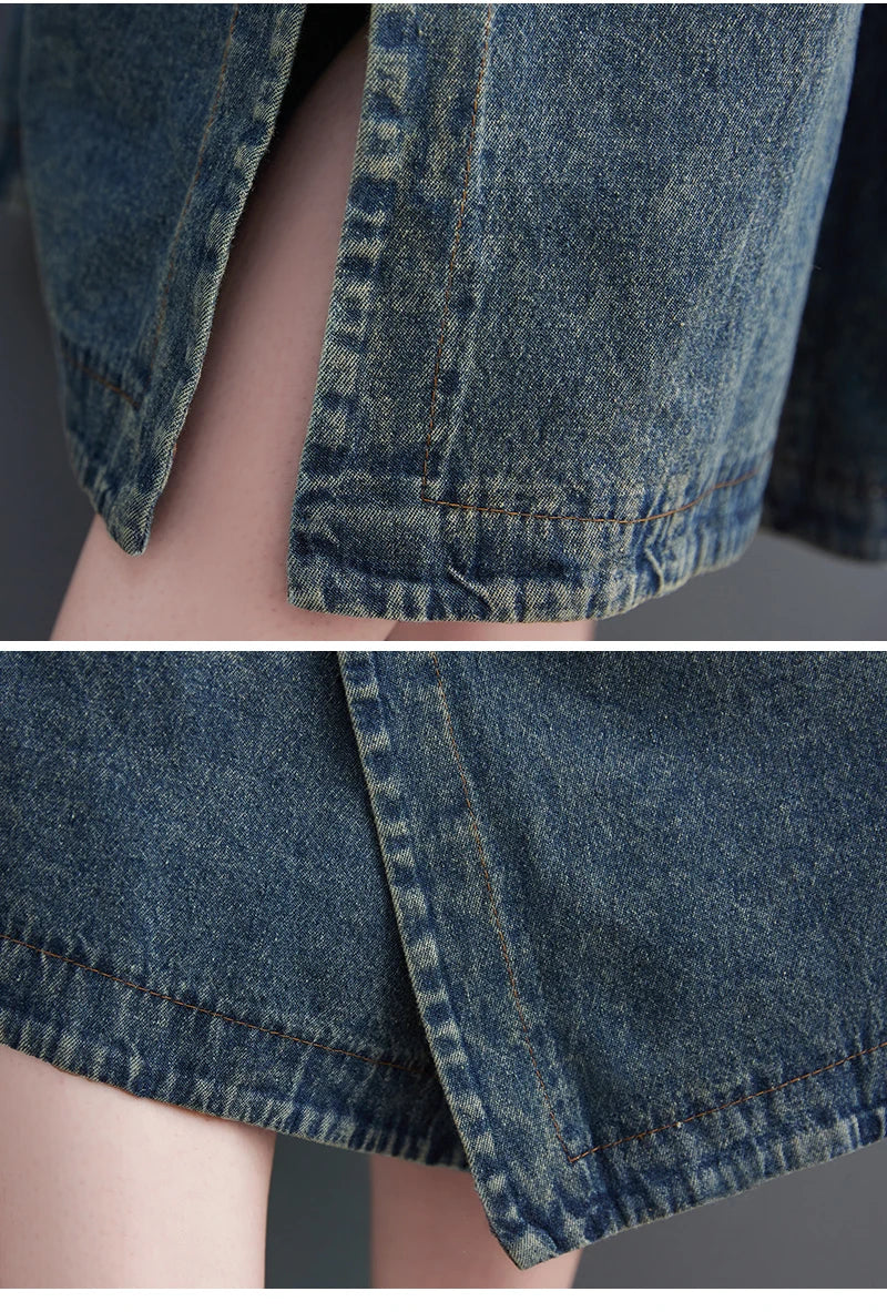 Classic Leisure Fashion Loose Belt Sleeveless Denim Dresses