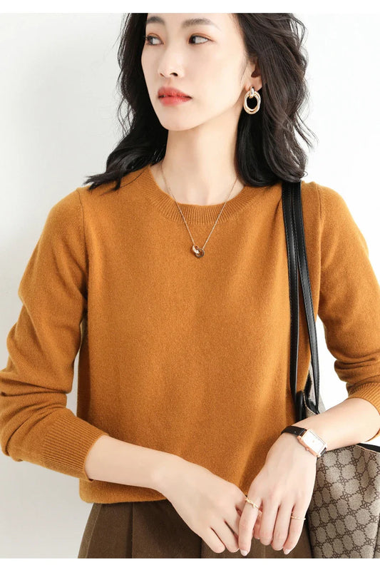 Classic Style Cashmere Round Neck Pullover with  Long Sleeve