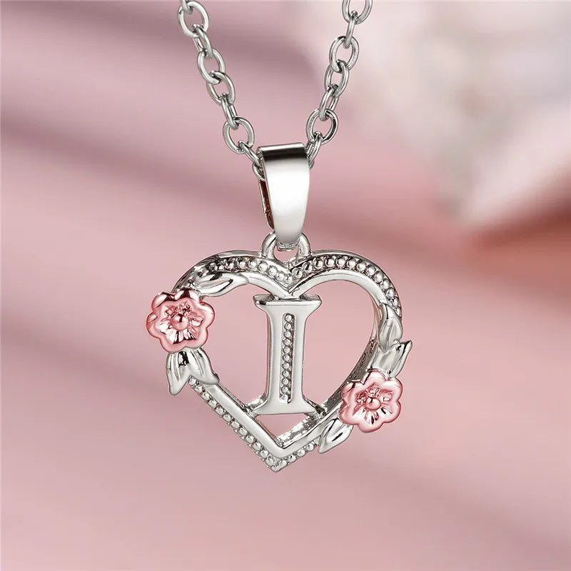Personal A-Z Letter Flower Pendant Necklace