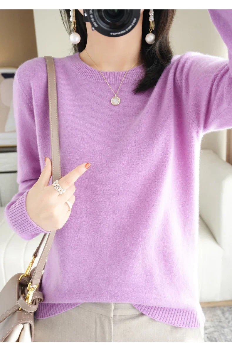 Classic Style Cashmere Round Neck Pullover with  Long Sleeve