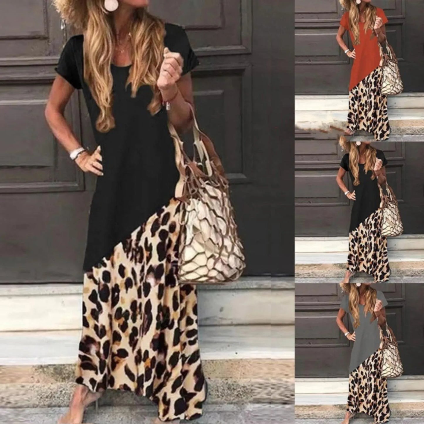 Trendsetter Colorblock Leopard Print Maxi Dress