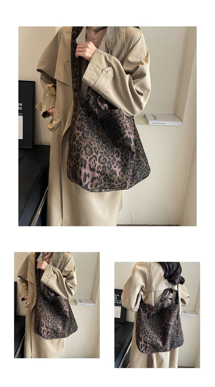 Versatile Casual Leopard Print Canvas Fashionable Crossbody Shoulder Bag