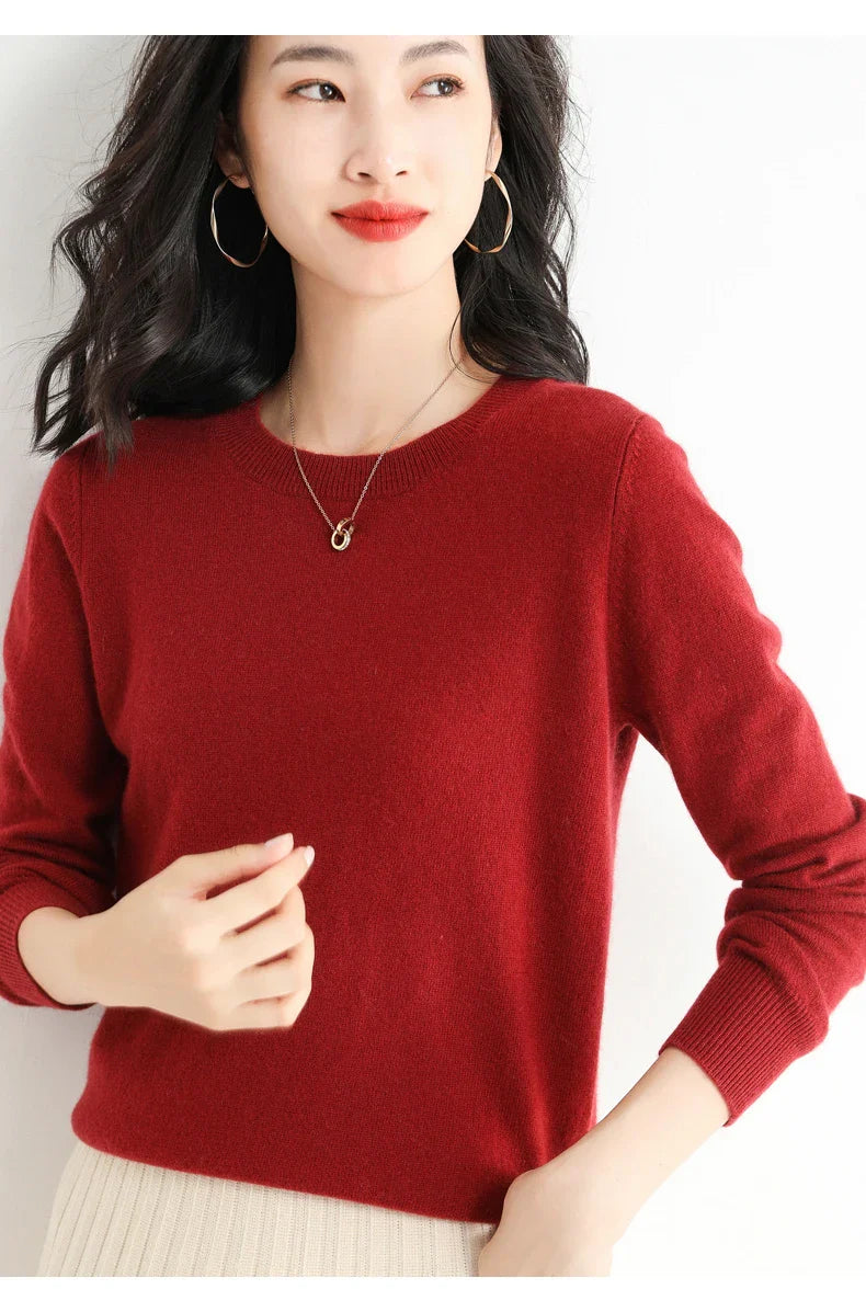 Classic Style Cashmere Round Neck Pullover with  Long Sleeve