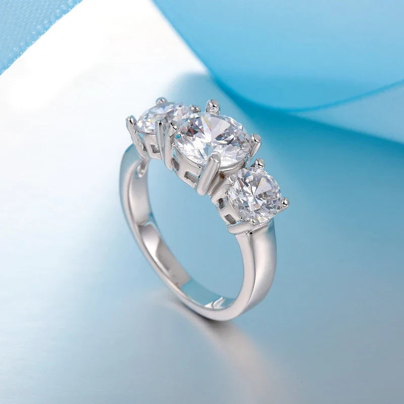 925 Sterling Silver 3 CZ Stone Prong Setting Band Ring