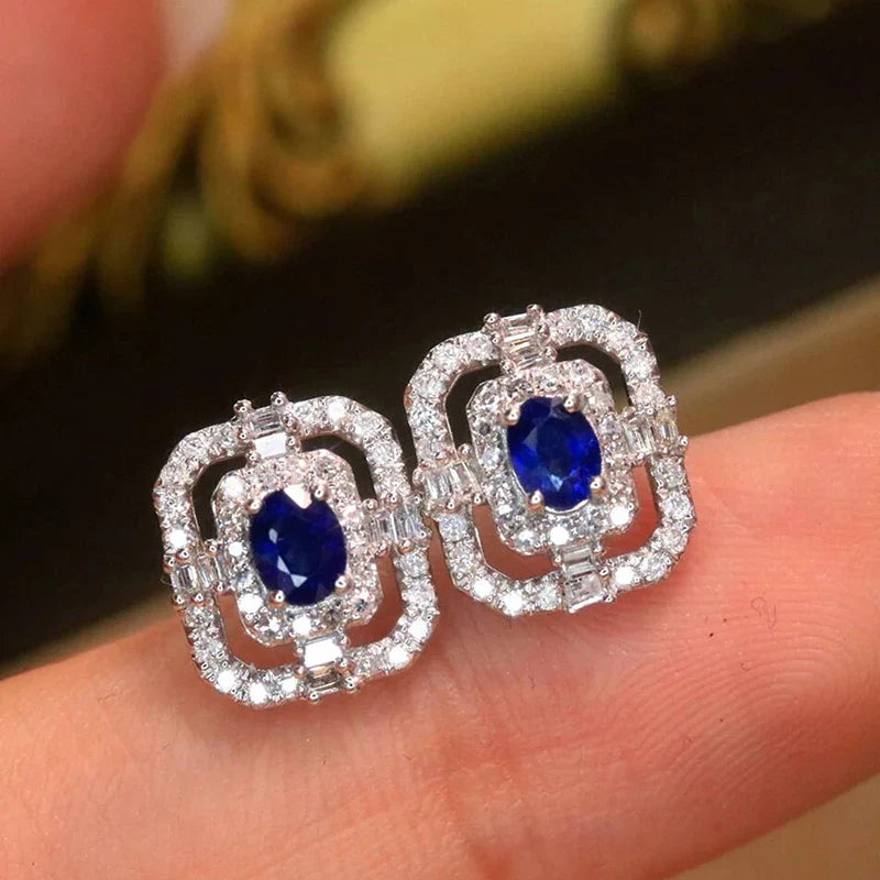 Geometric Shaped Blue CZ Stud Earrings