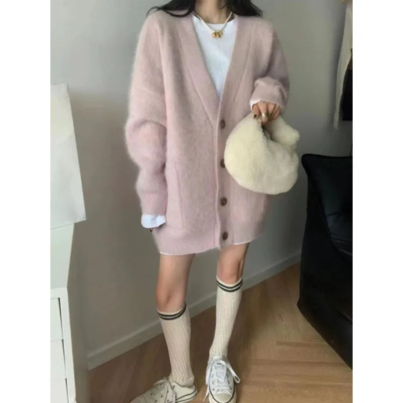 Warm Faux Mink & Wool Knit Cardigan