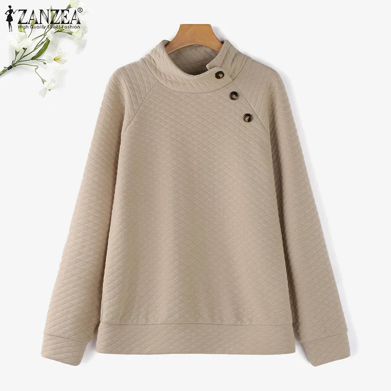 Casual Loose Sweatshirts Stand CollarHoodies Pullover with  Long Sleeve