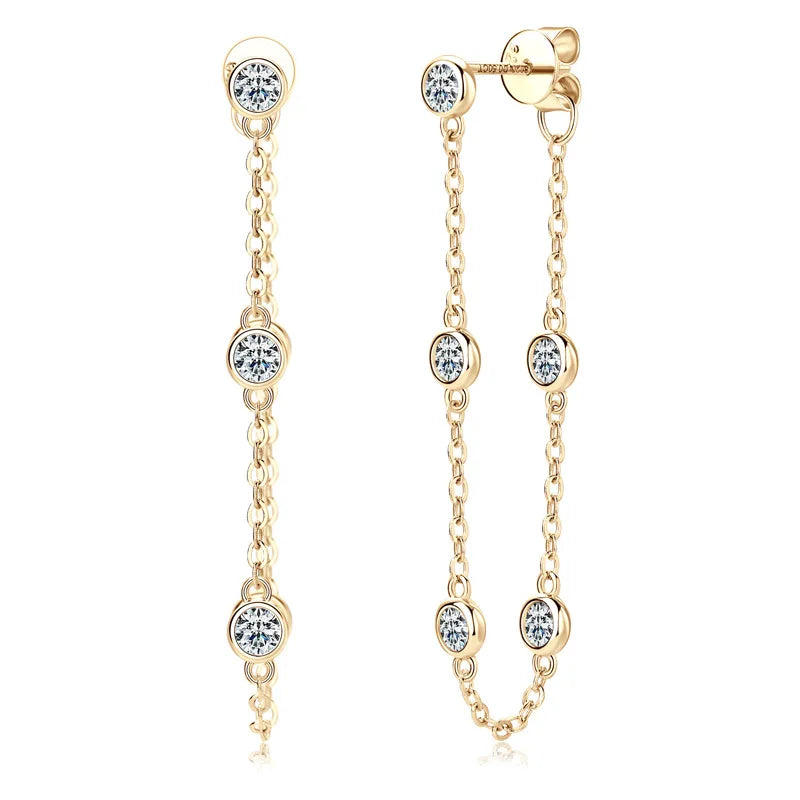 GRA Certified Flawless Moissanite Chain Drop Earrings 925 Sterling Silver 14K Gold Overlay