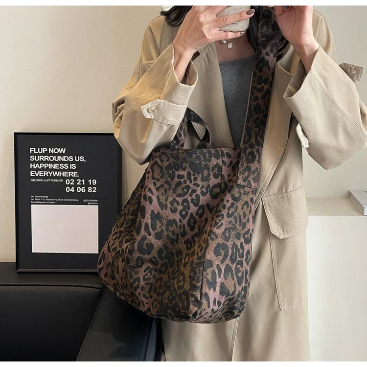 Versatile Casual Leopard Print Canvas Fashionable Crossbody Shoulder Bag