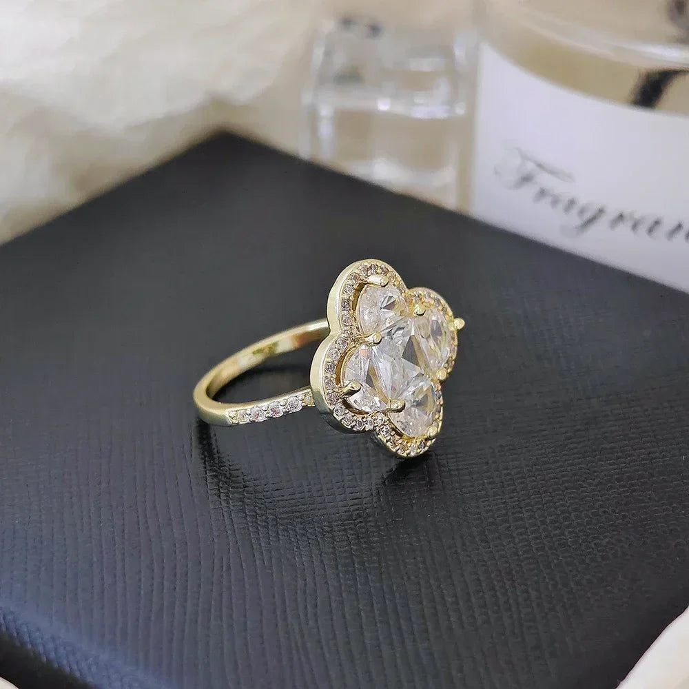 Designer Gold Color Four-leaf Clover Fashion Ring