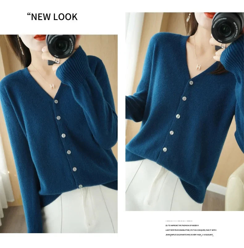 All Season 'New Look'  V-Neck  Single Breasted  Button Cardigans with Long Sleeve
