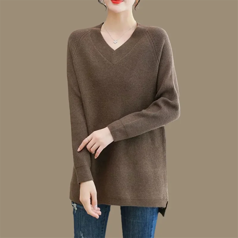 New Cashmere Style Knitted  Casual V-neck Pullover