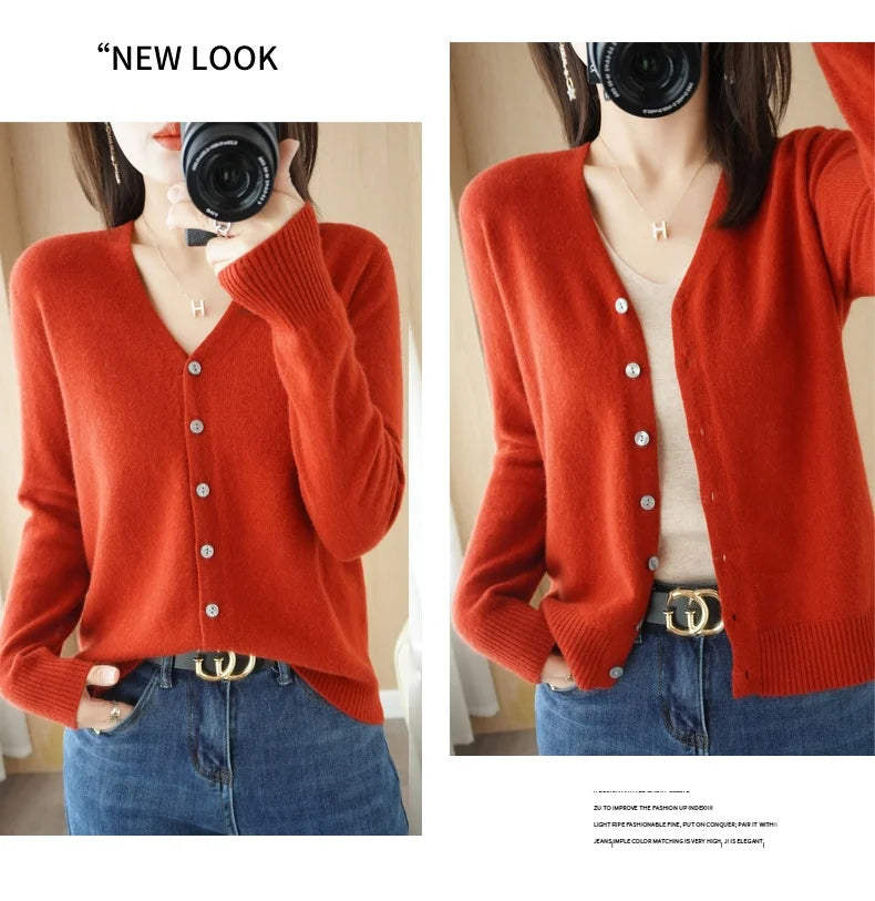 All Season 'New Look'  V-Neck  Single Breasted  Button Cardigans with Long Sleeve
