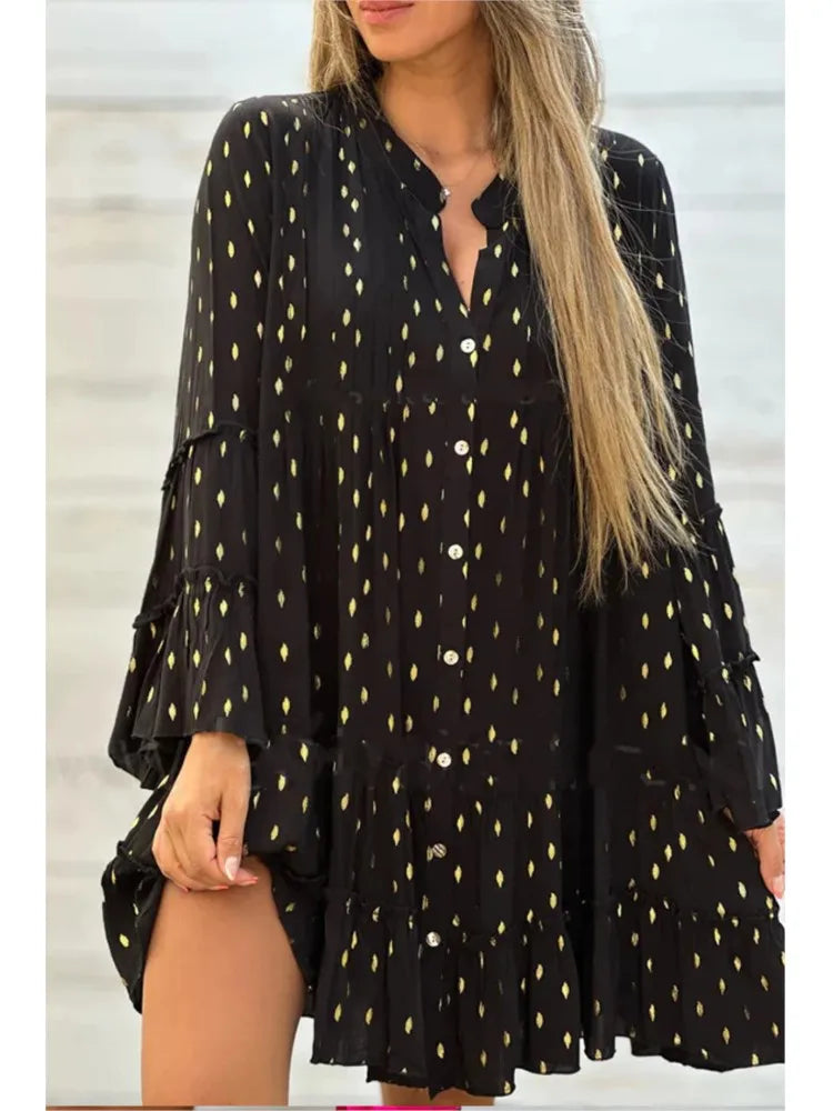 Paradise Boho Swing  Pleated Shirt Dress
