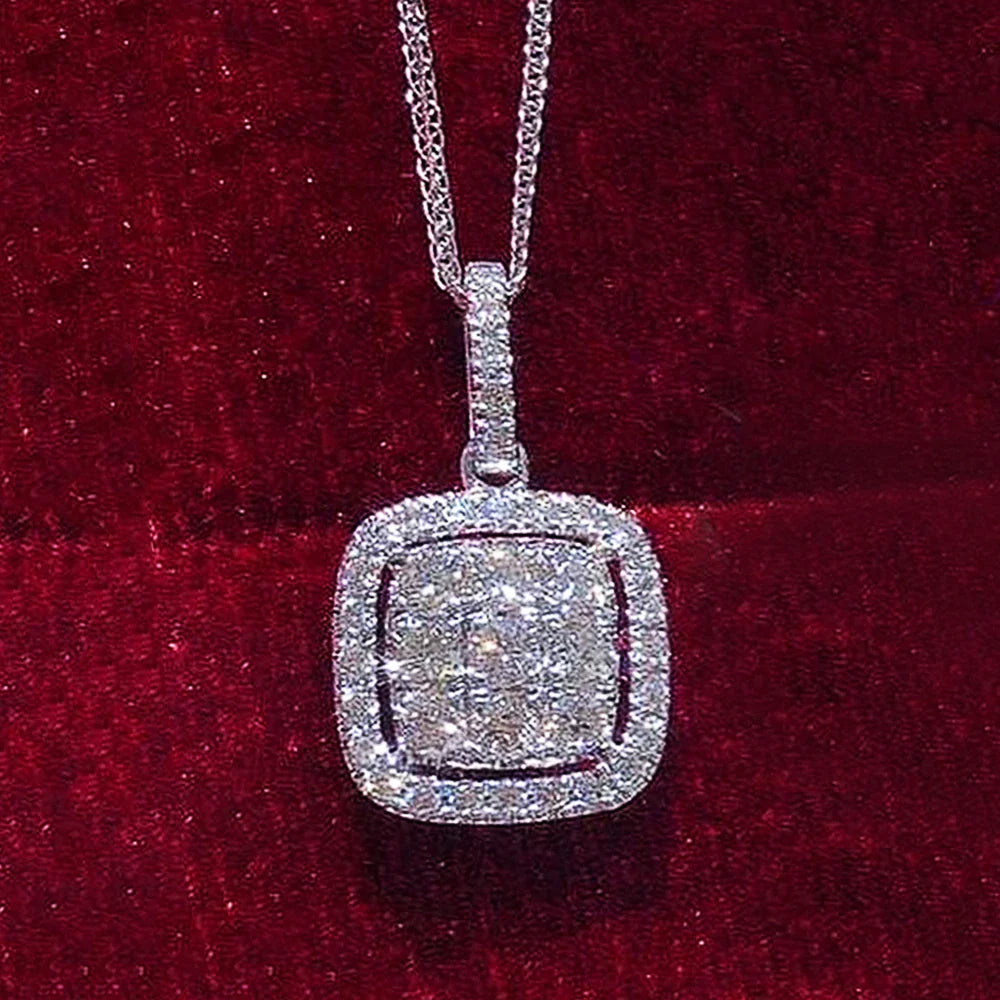 Sprkling Square Cubic Zircon Pendant Necklace