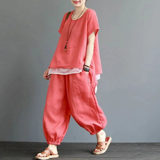 Vintage Casual Oversized Short T-shirt & Harem Pants Set