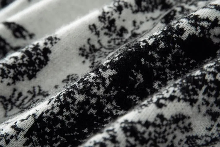 Tie Dye Pure Wool Black and White  Painting Hooded Zipper Cardigan