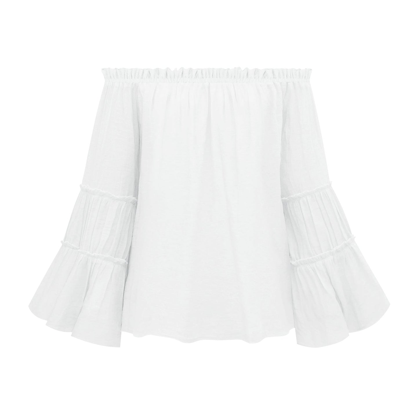 Orange Red  Off Shoulder Flare Long Sleeve Blouse