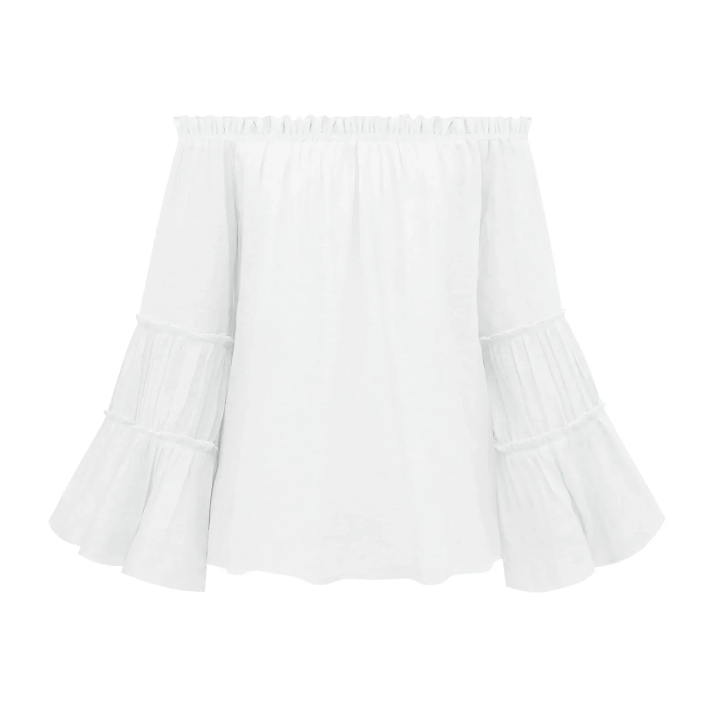 Orange Red  Off Shoulder Flare Long Sleeve Blouse