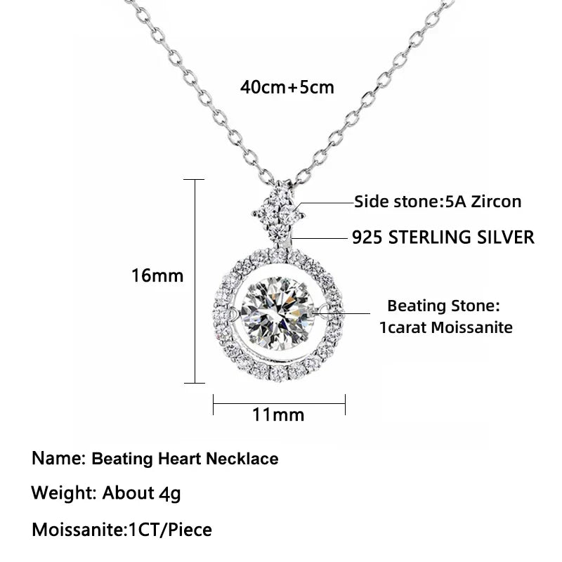 GRA Certified Moissanite Beating Heart Diamond Pendant, Necklace, Hoop Earrings Jewelry Set
