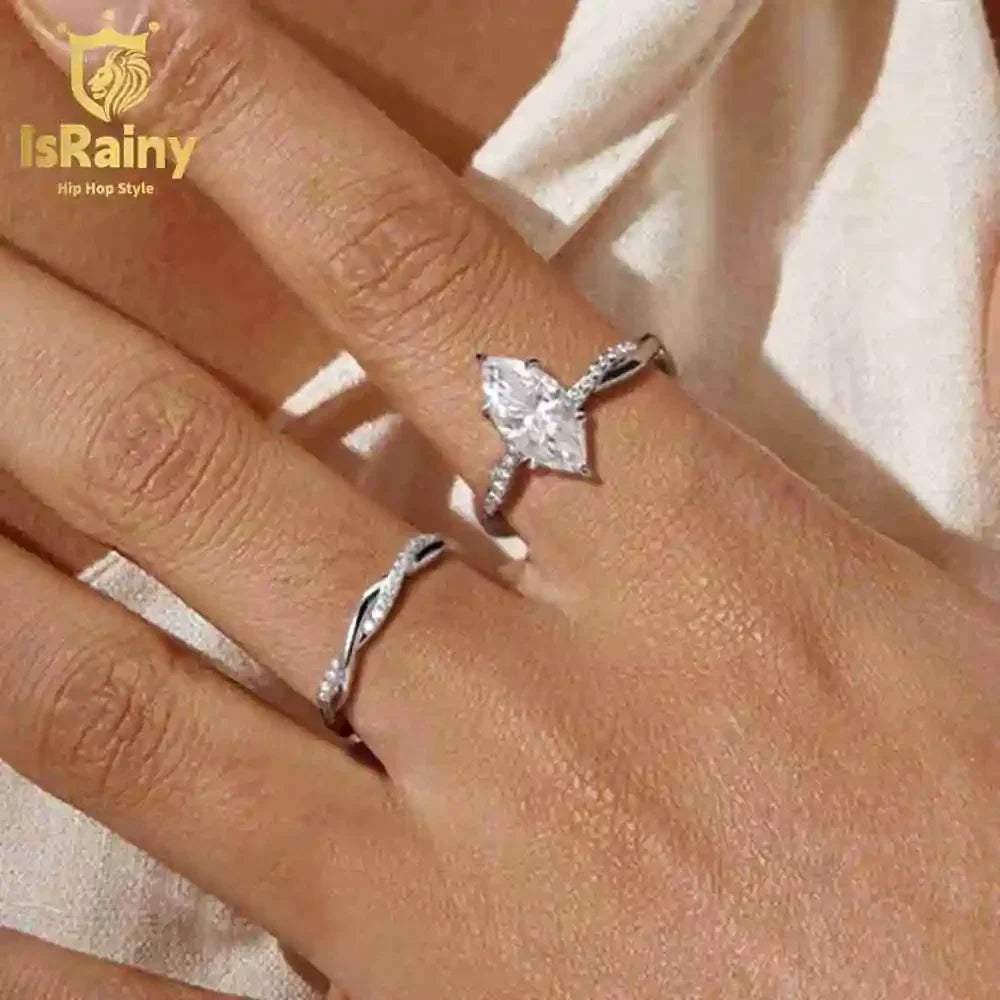 Marquise Cut Sterling Silver 2CT Flawless Moissanite Diamond Ring Set