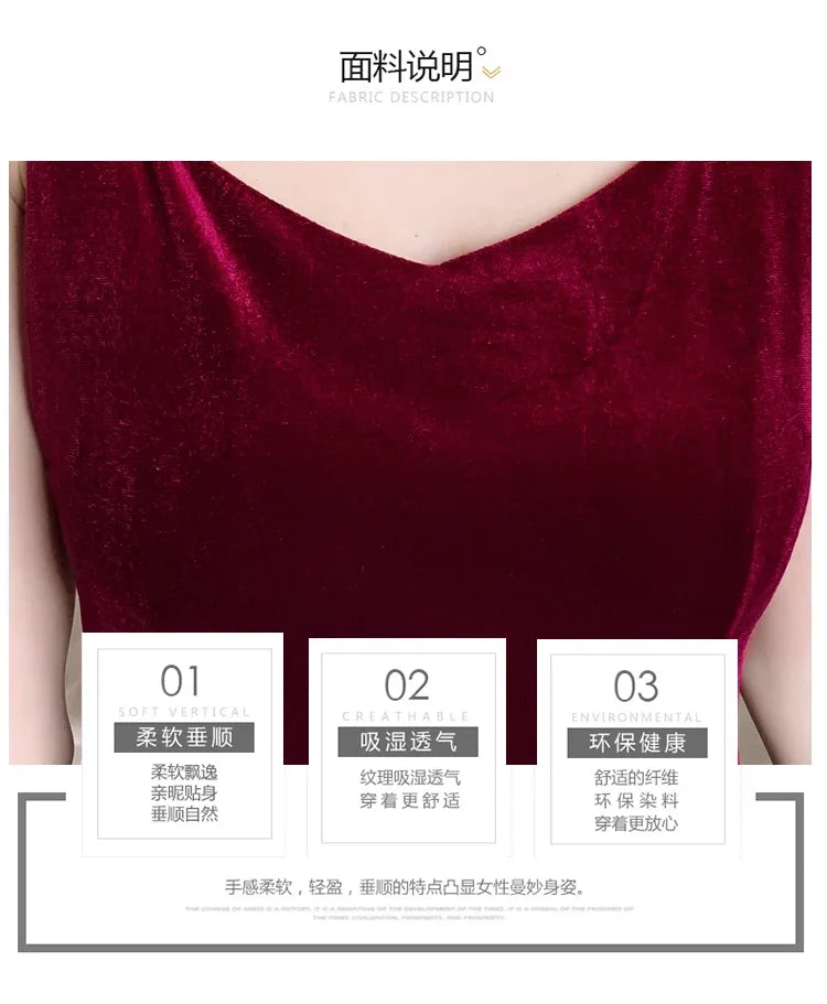 NEW Elegant Korean  Velvet Backless Sleeveless Midi Mermaid Dresses