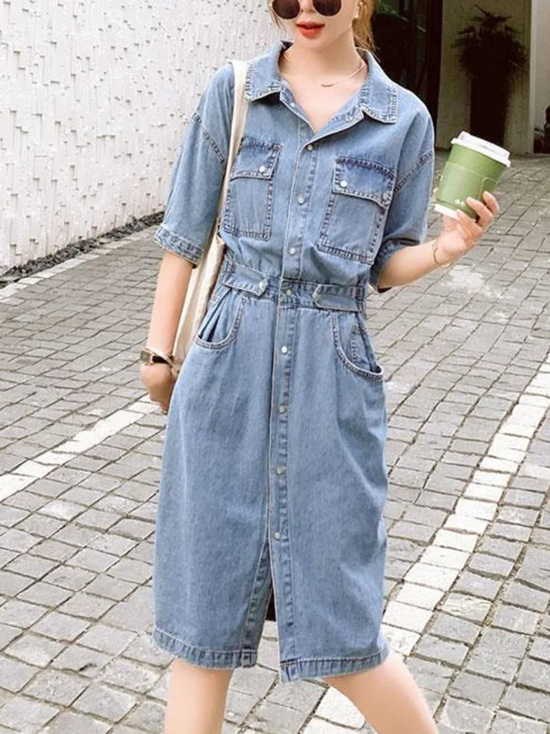 Extra Effort Denim Button Up Midi Dress