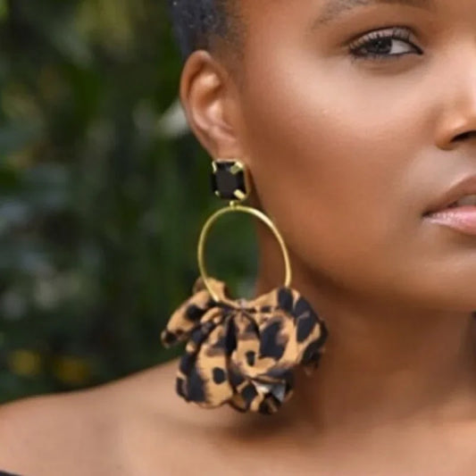 Leopard Print Fabric Art Drop Earrings