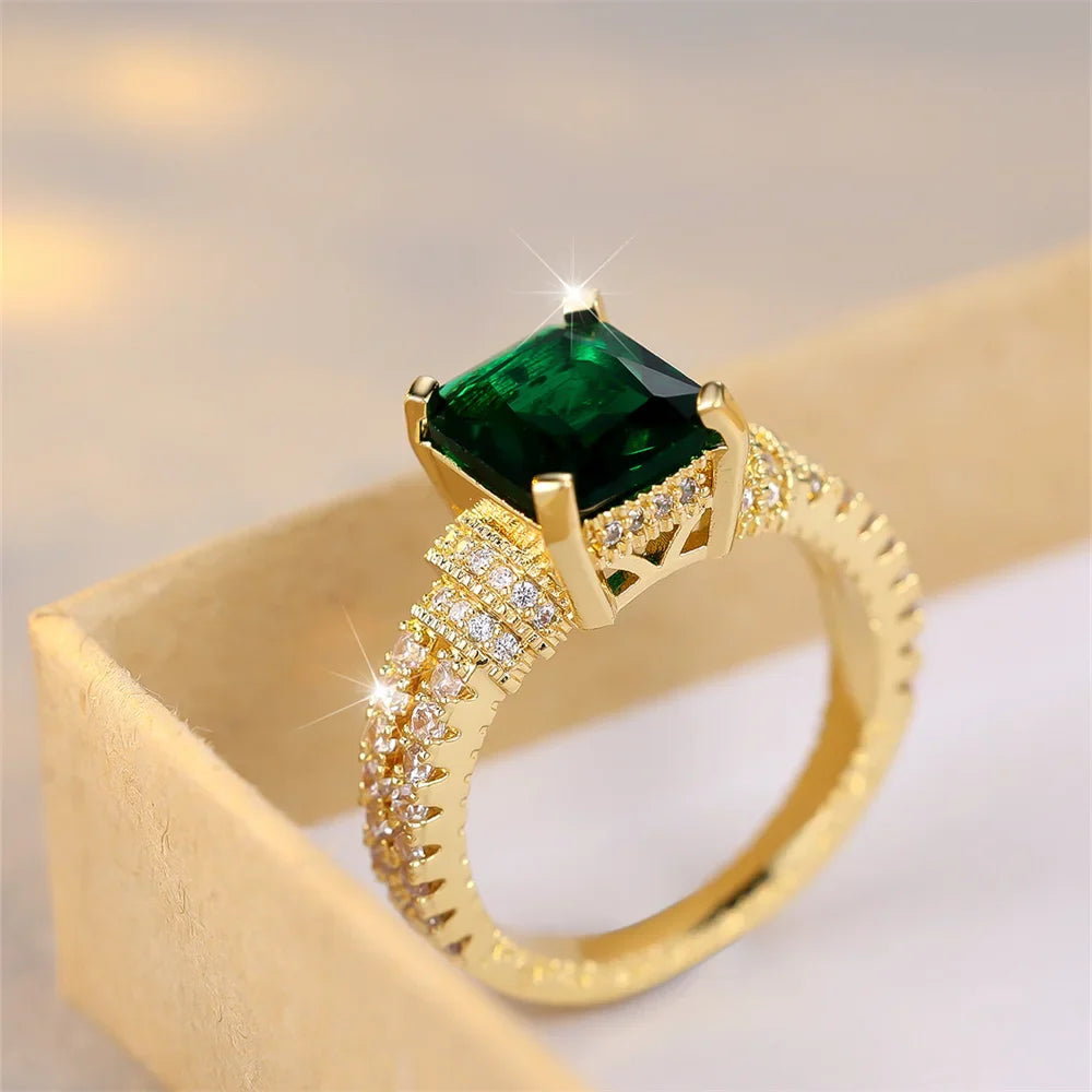 Green Crystal Square Stone Ring - May Birthstone