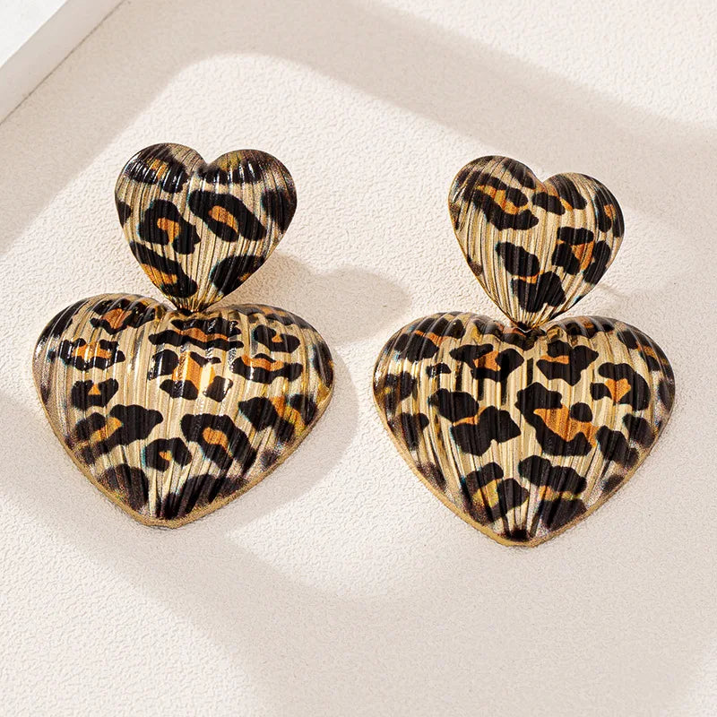 Trendy Gold Leopard Print  Heart  Drop  Earrings