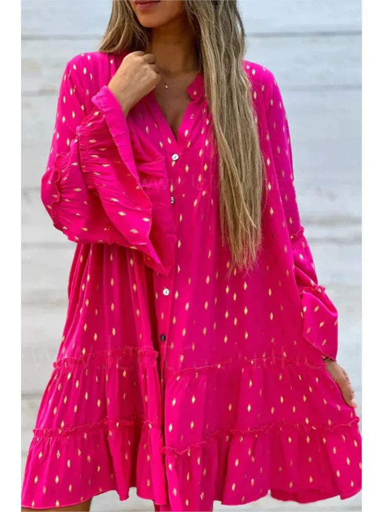 Paradise Boho Swing  Pleated Shirt Dress