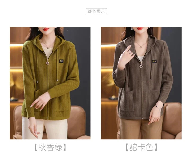 All season Hooded Knitted Cardigan with Pockets