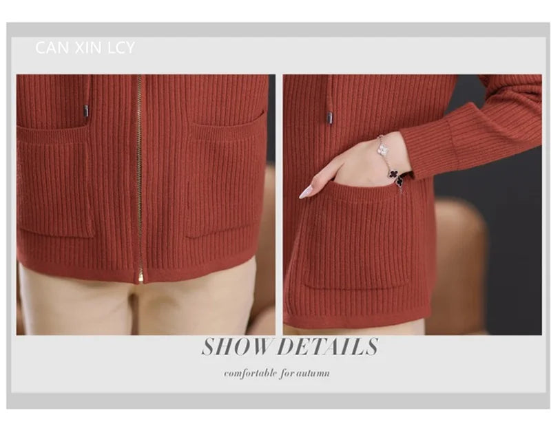 All season Hooded Knitted Cardigan with Pockets