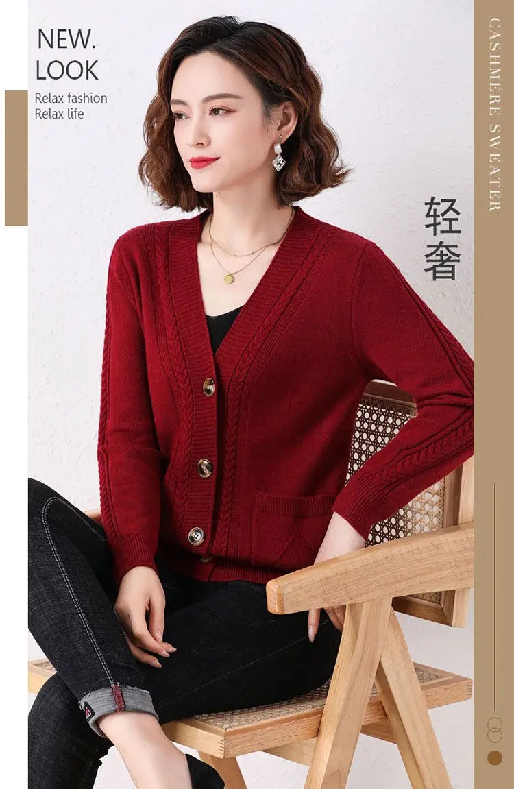 New Vintage  Button Cardigans Sweaters Coat with  Long Sleeve