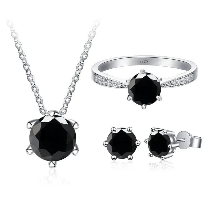 Solitaire Sterling Silver Moissanite Diamond Jewelry Set