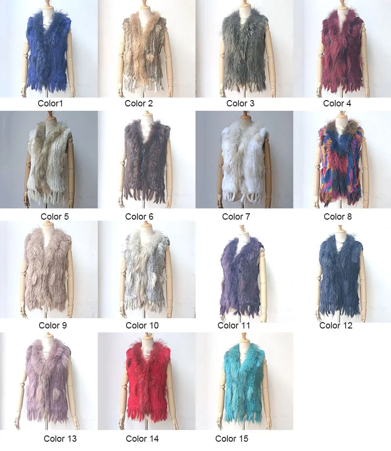 Warm Sleeveless Genuine Rabbit Fur Knitted Vest with Tassel