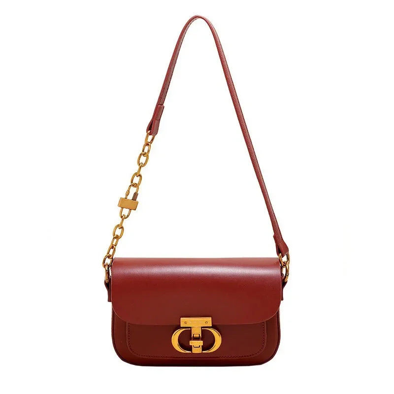 Luxury Eco Leather Crossbody Bag with Chain Metal Letter Lock