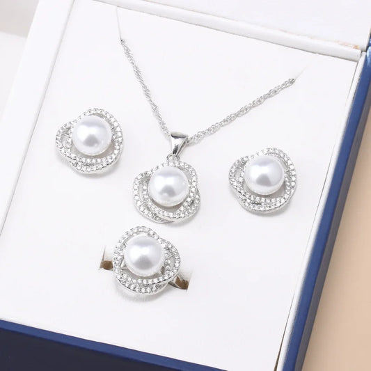 Real Freshwater Natural Pearl Jewelry Set - Necklace, Earring, Ring