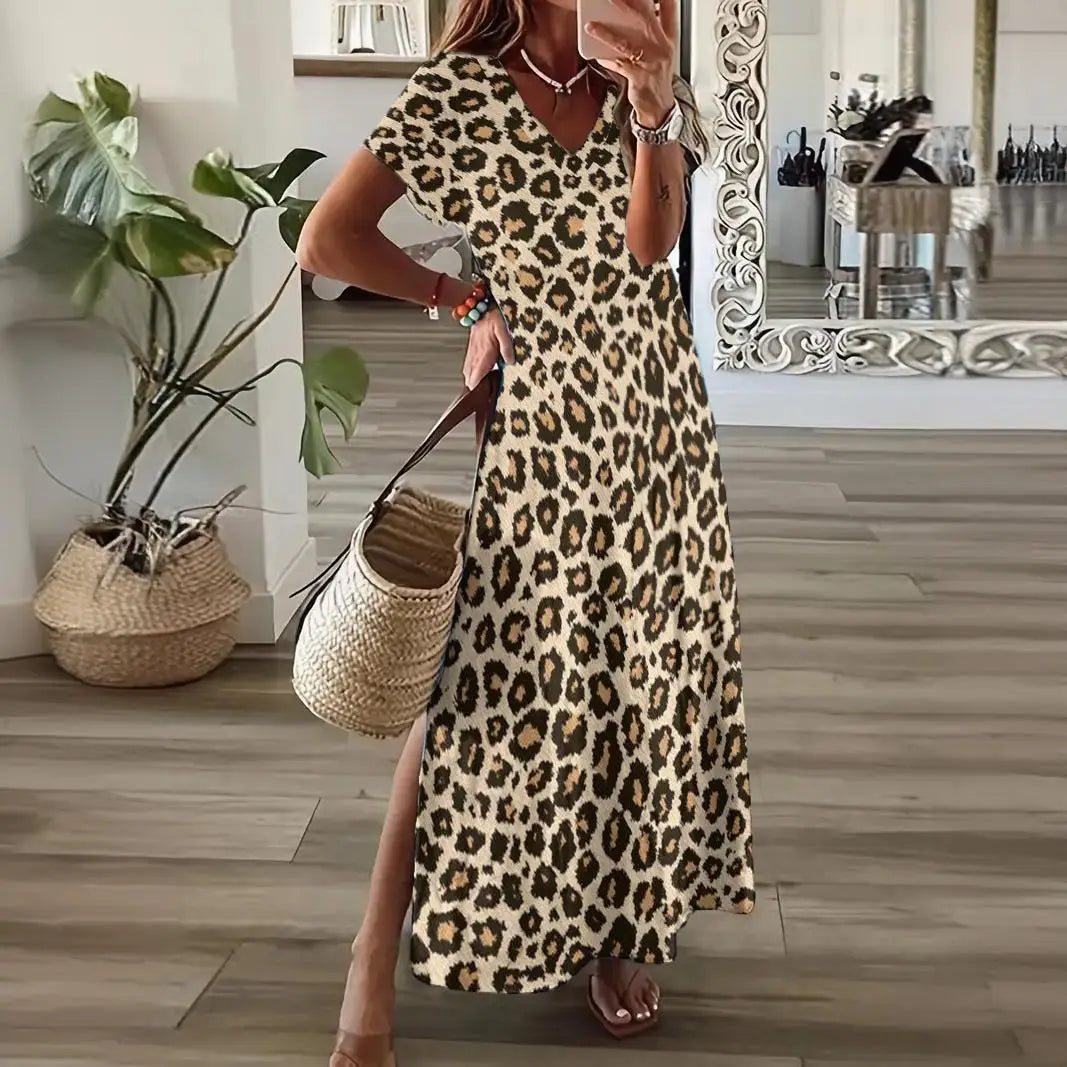On the Go Short Sleeve Leopard Print Dress