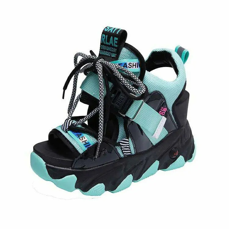 Buckle Strap Lace Design Platform Sneaker Sandals