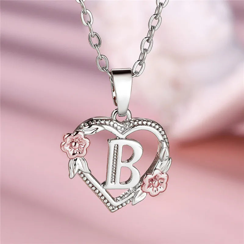 Personal A-Z Letter Flower Pendant Necklace