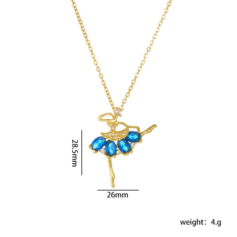 Colorful Zircon Ballerina Girl Pendant Necklace