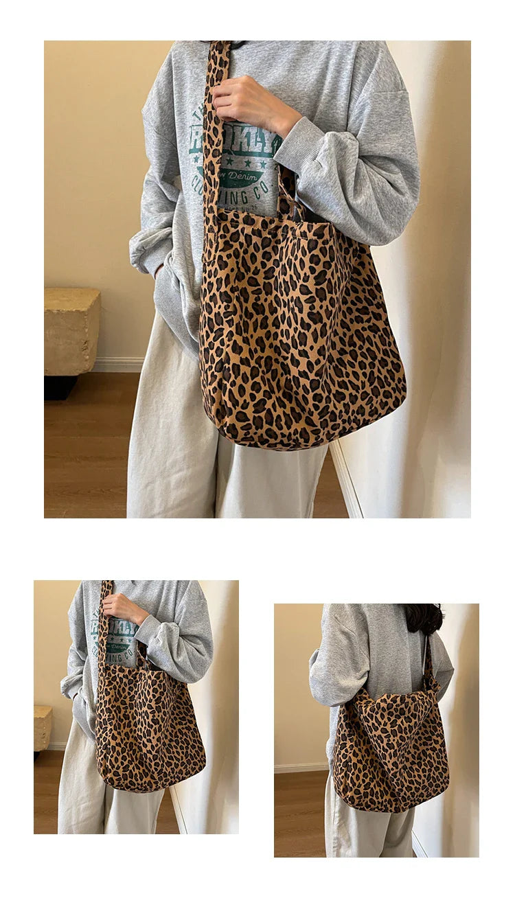Versatile Casual Leopard Print Canvas Fashionable Crossbody Shoulder Bag