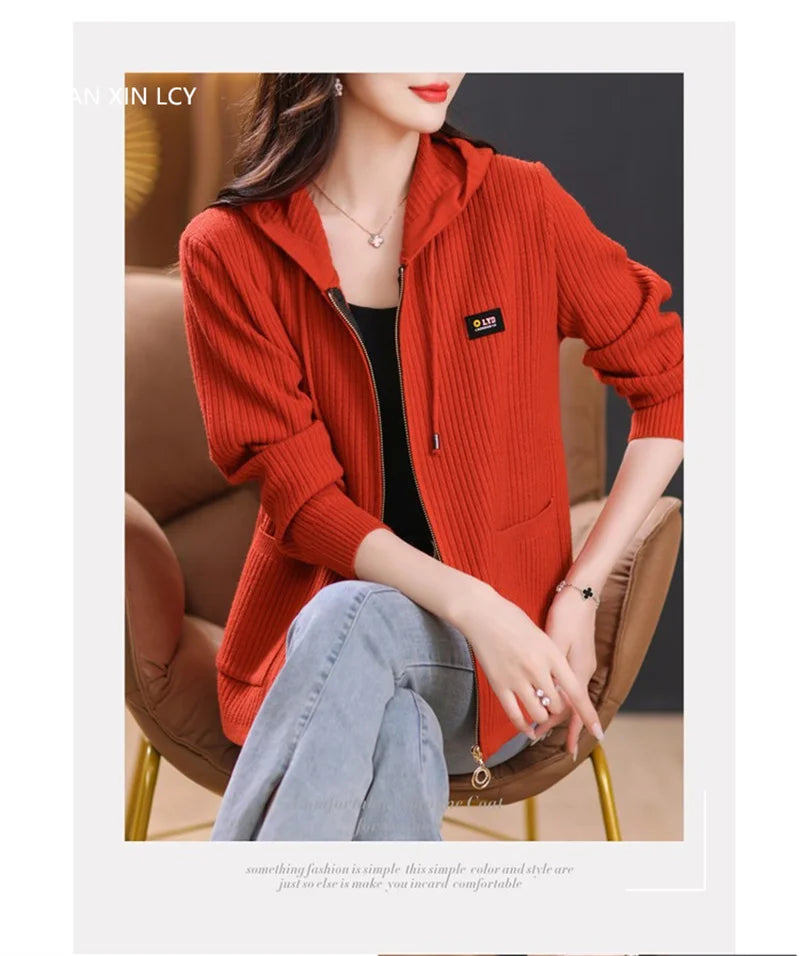 All season Hooded Knitted Cardigan with Pockets