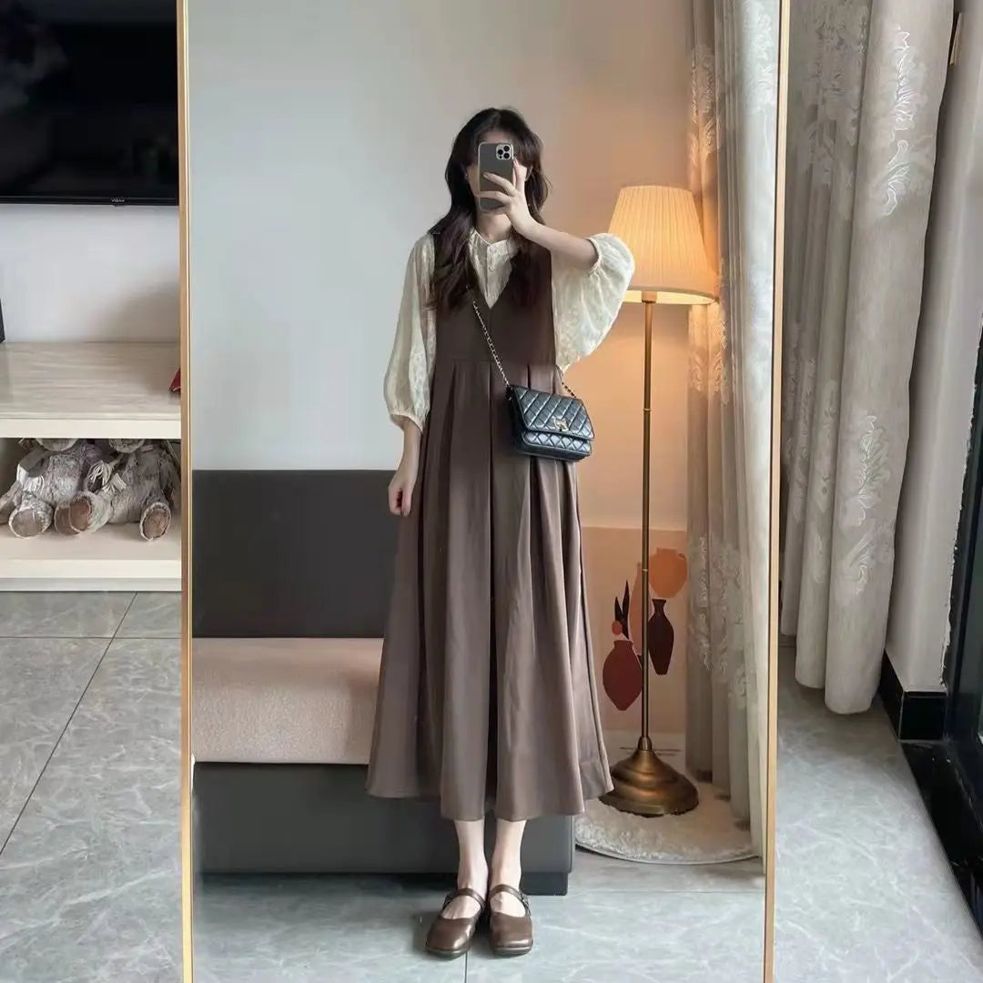 Leisure  French Vintage V-neck Strap Dresses