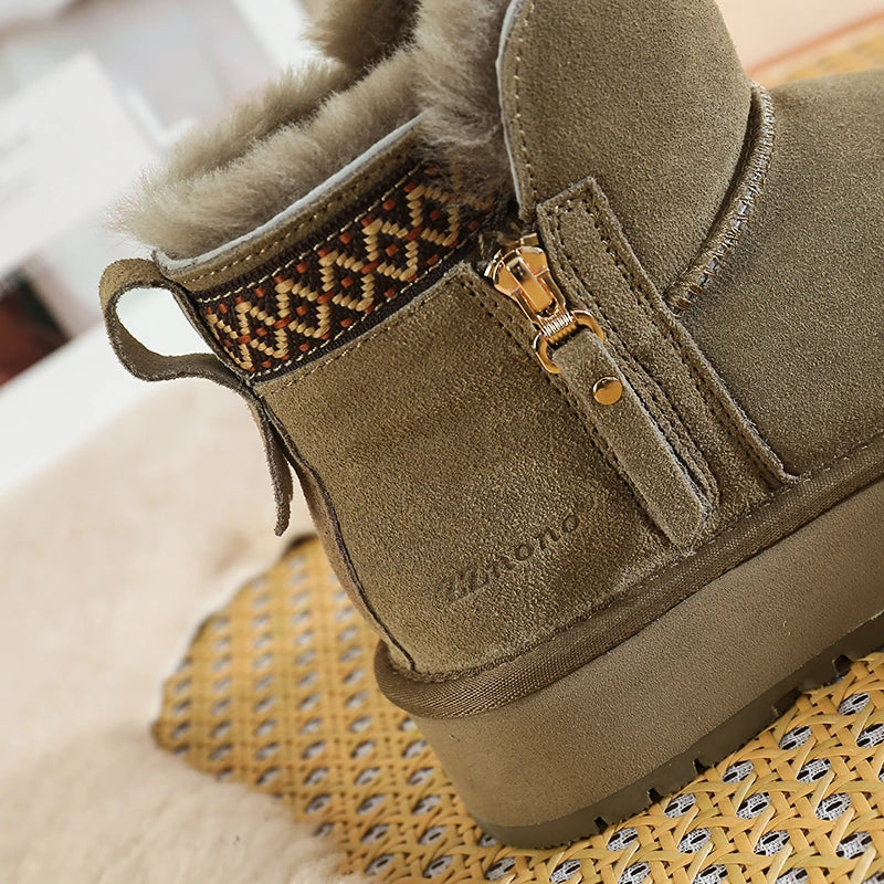 Faux Wool Plush Warm Winter Side Zip Snow Boots