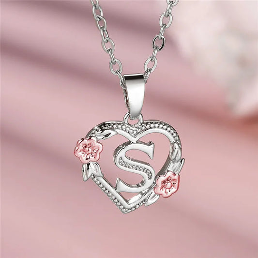 Personal A-Z Letter Flower Pendant Necklace